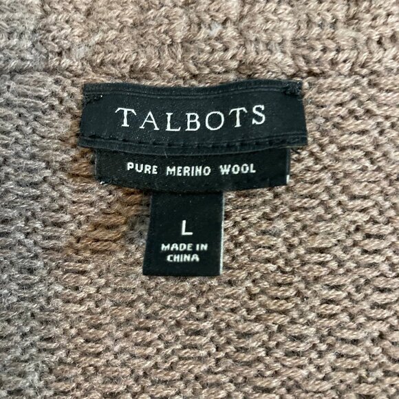 Talbots Pure Merino Cardigan Med Brown /Taupe Textured V-Neck Collar, EUC, Large - Picture 3 of 15